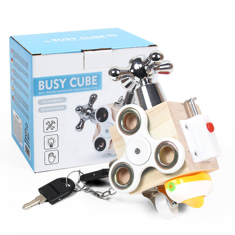 Busy Block Cube Six-In-One Wooden Fidget Box - SensoryFun.com