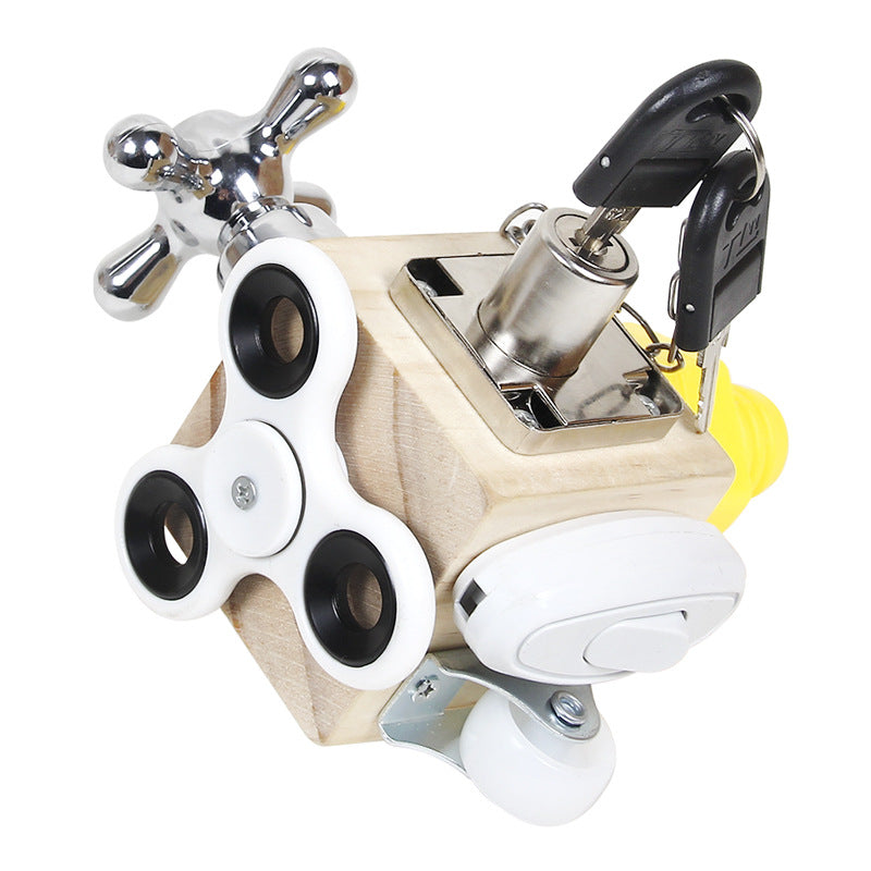 Busy Block Cube Six-In-One Wooden Fidget Box - SensoryFun.com
