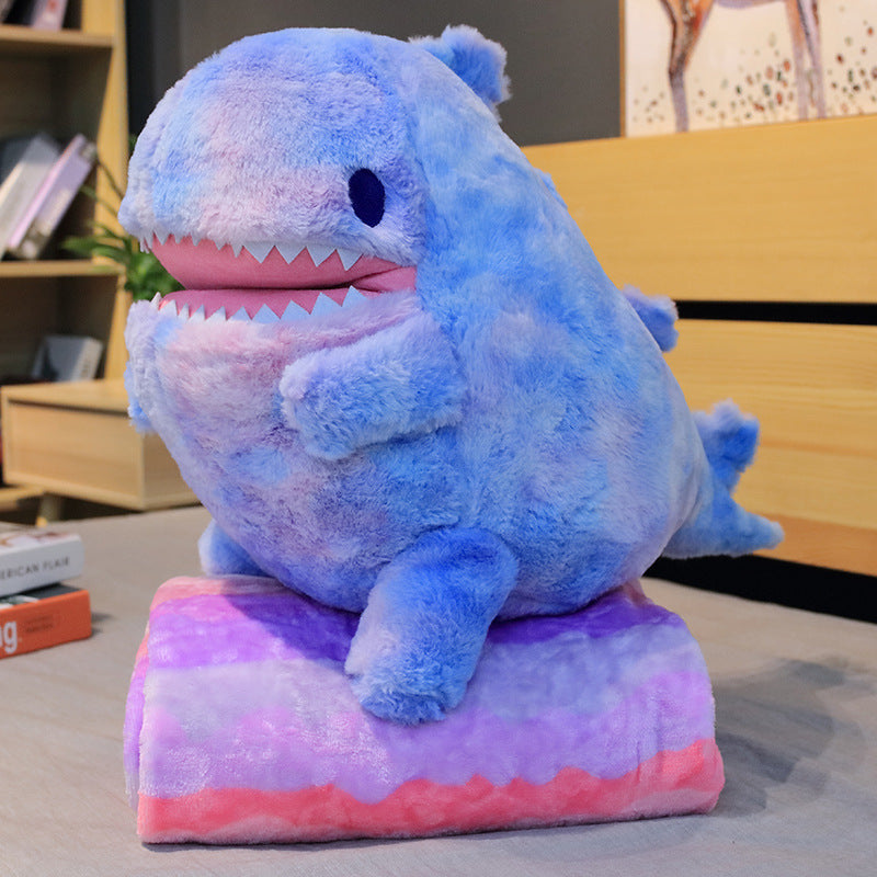 PlushyPillow Rainbow Plush Dinosaur With Blanket - SensoryFun.com