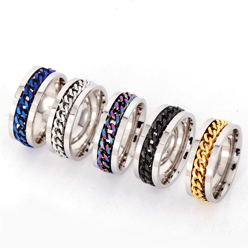 Spinning Chain Titanium Steel Rotating Ring Stainless Steel Anxiety Ring