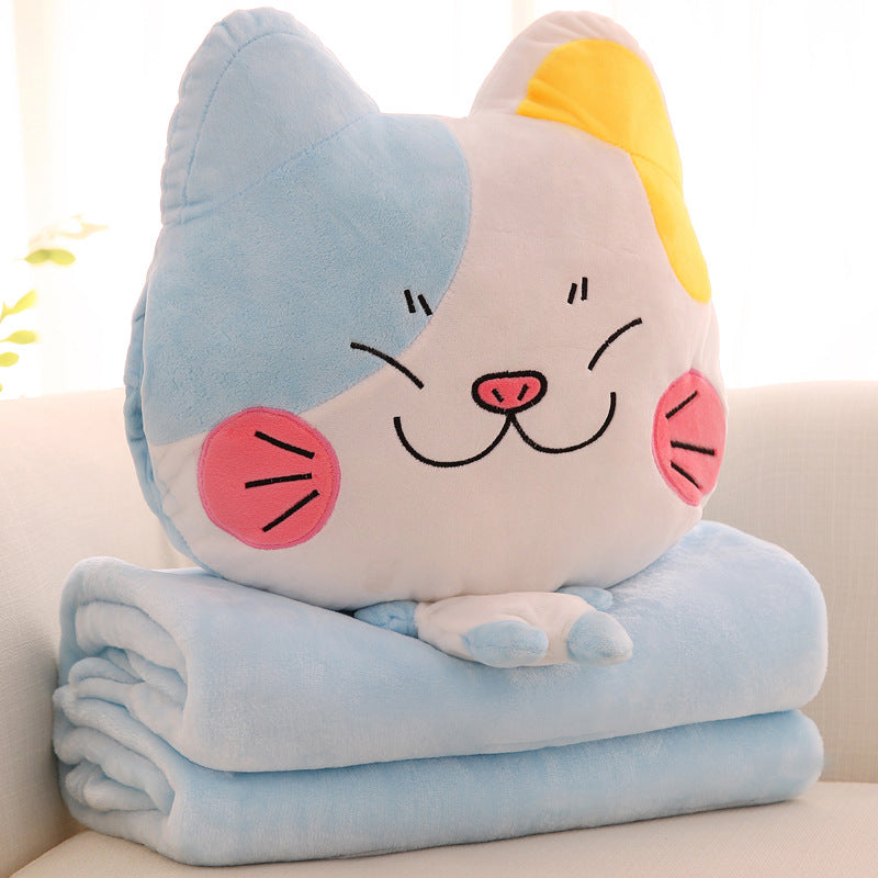 PlushyPillow Cartoon Cat Plush Toy with Blanket - SensoryFun.com