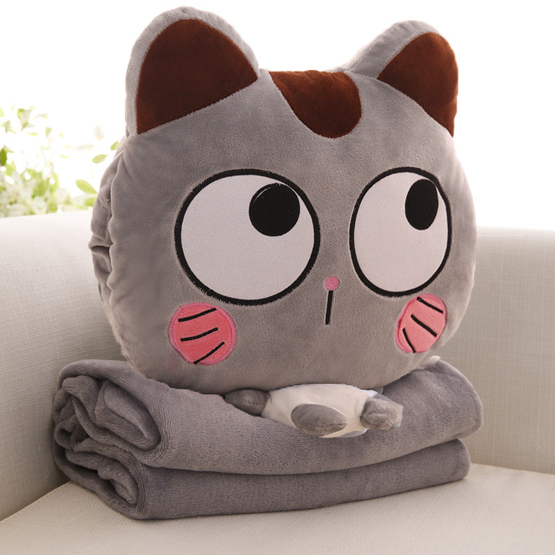 PlushyPillow Cartoon Cat Plush Toy with Blanket - SensoryFun.com