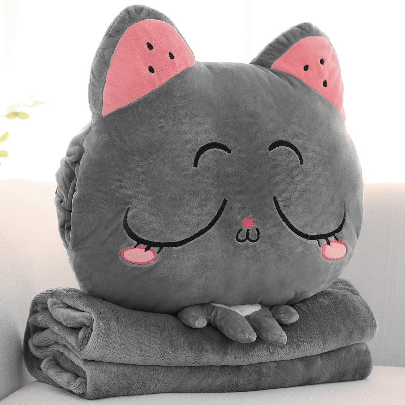 PlushyPillow Cartoon Cat Plush Toy with Blanket - SensoryFun.com