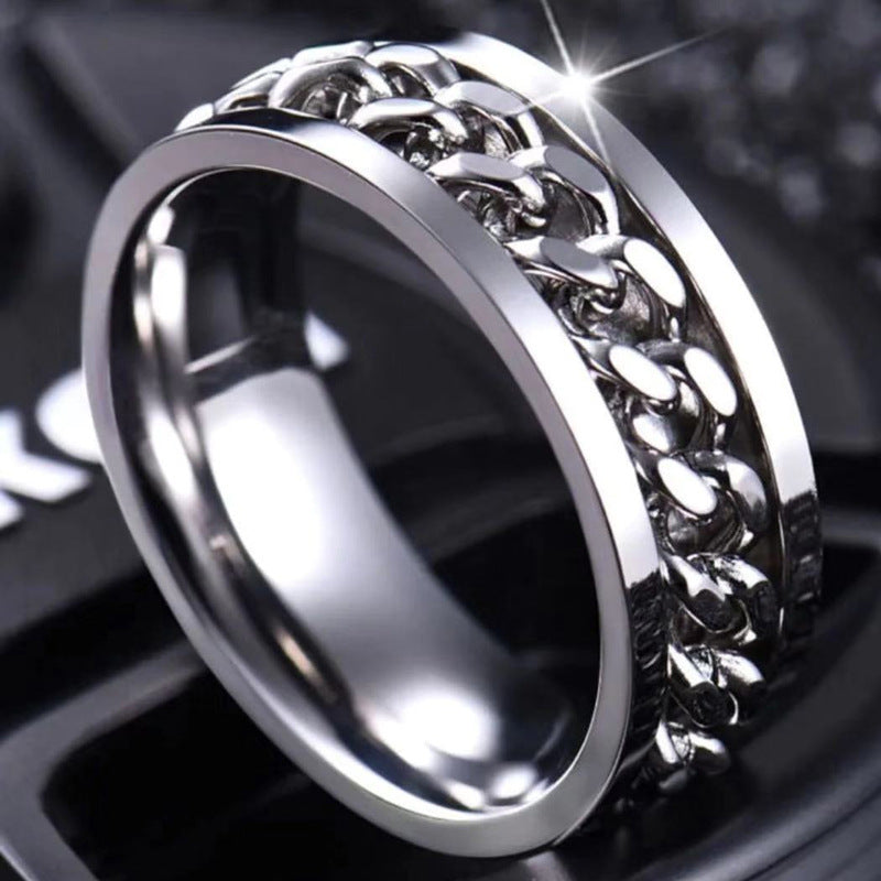 Spinning Chain Titanium Steel Rotating Ring Stainless Steel Anxiety Ring