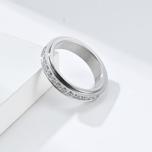 Stainless Steel Cubic Zirconia Rotating Ring Rotatable Anxiety Ring