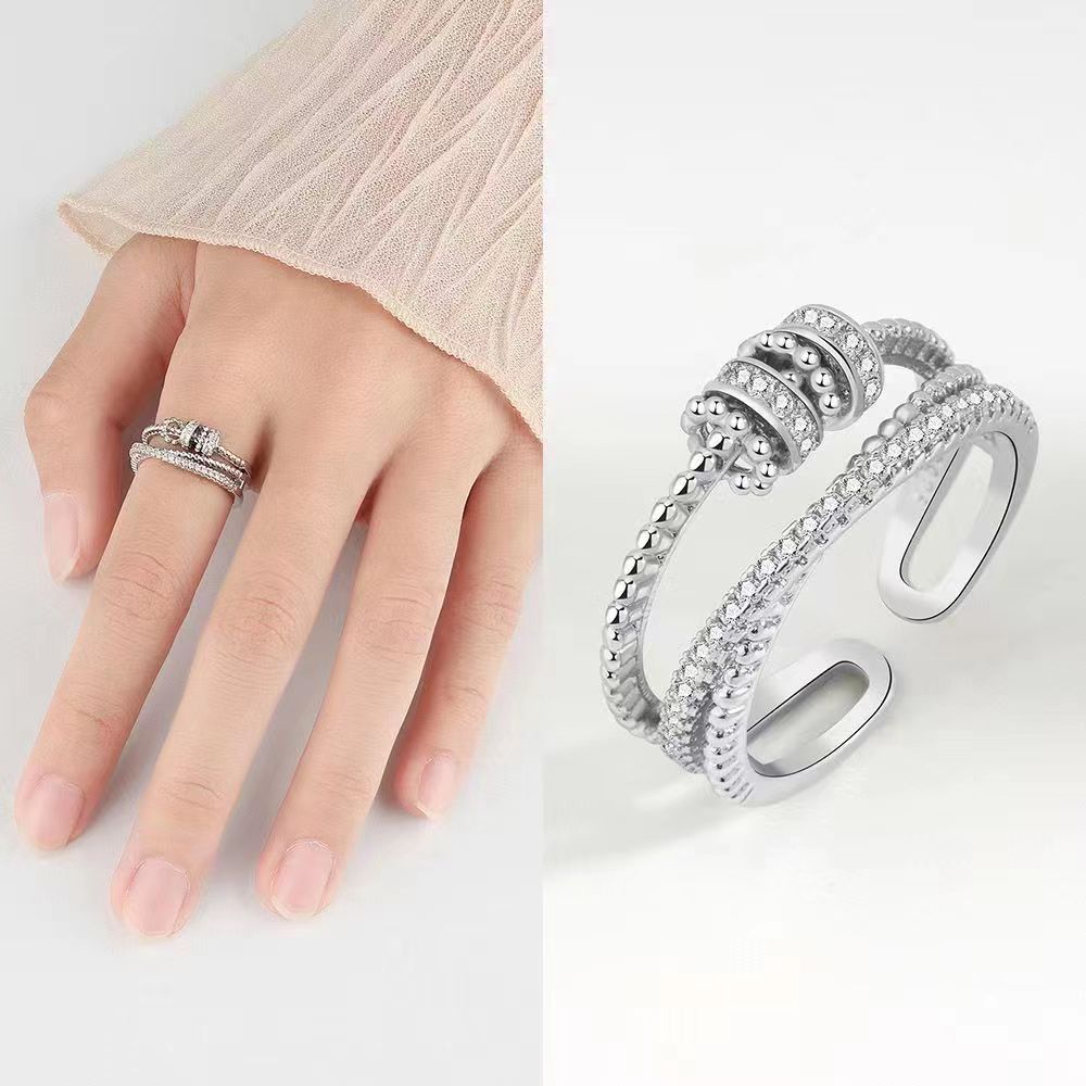 Stress Relief Rotating Beads Zircon Spinner Ring
