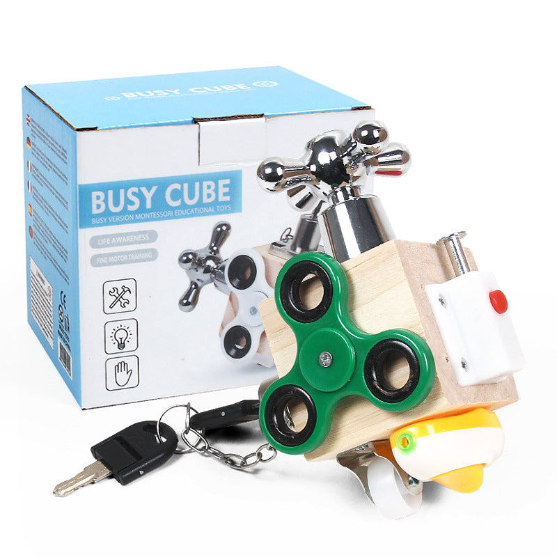 Busy Block Cube Six-In-One Wooden Fidget Box - SensoryFun.com