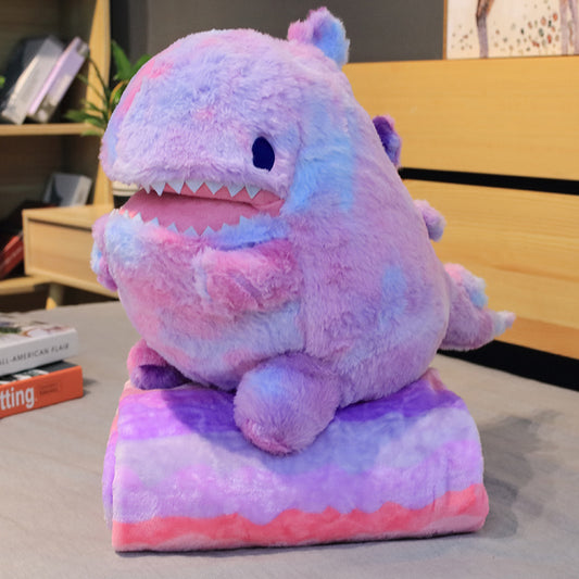 PlushyPillow Rainbow Plush Dinosaur With Blanket - SensoryFun.com