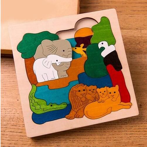 Wood Cartoon Animals Puzzle - SensoryFun.com