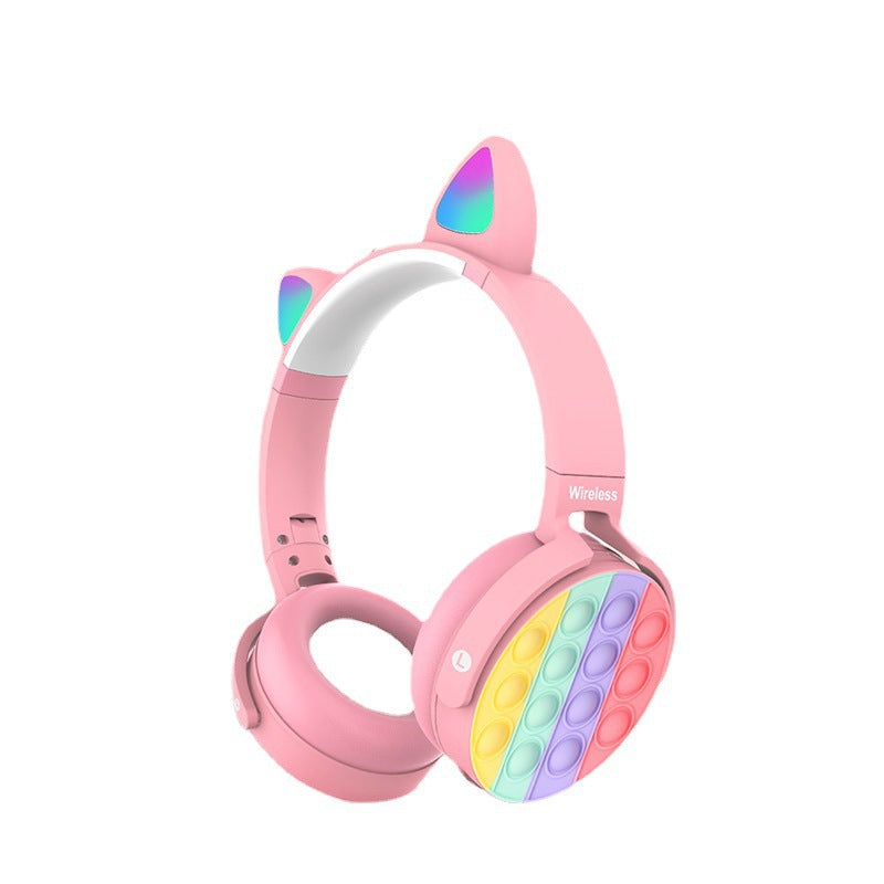 Rainbow Bluetooth Cat Ears Headphone with Pop Bubbles Silicone Fidget Stereo Wireless Bluetooth Headset