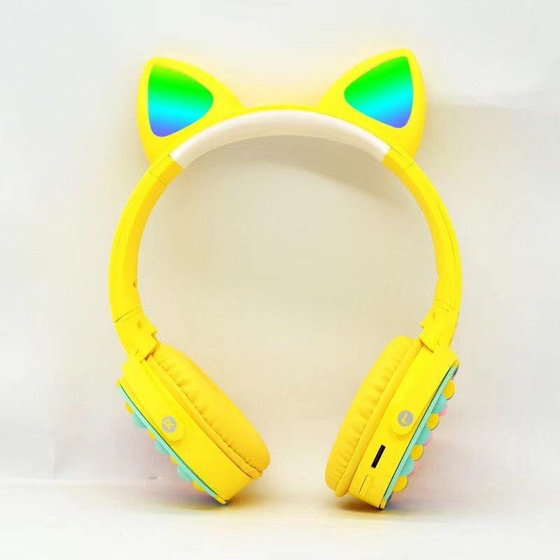 Rainbow Bluetooth Cat Ears Headphone with Pop Bubbles Silicone Fidget Stereo Wireless Bluetooth Headset