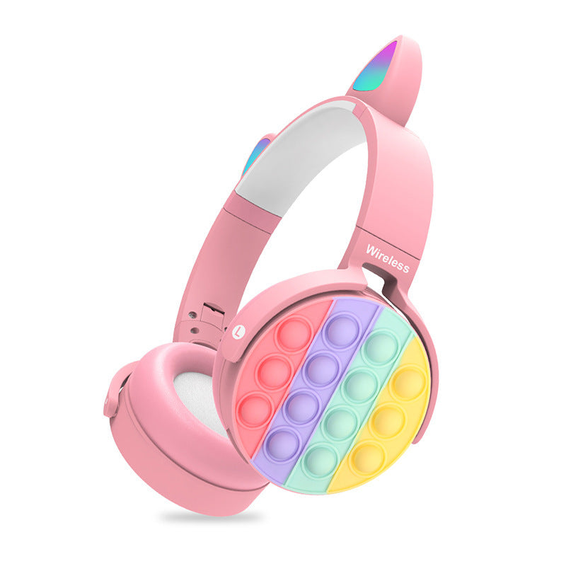 Rainbow Bluetooth Cat Ears Headphone with Pop Bubbles Silicone Fidget Stereo Wireless Bluetooth Headset