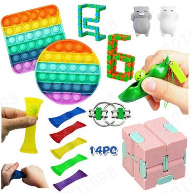 Fidgets Sensory Toys Set for Children and Adults. Fun play.