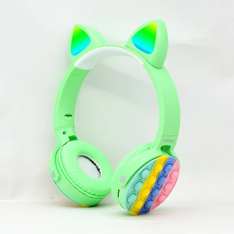 Rainbow Bluetooth Cat Ears Headphone with Pop Bubbles Silicone Fidget Stereo Wireless Bluetooth Headset