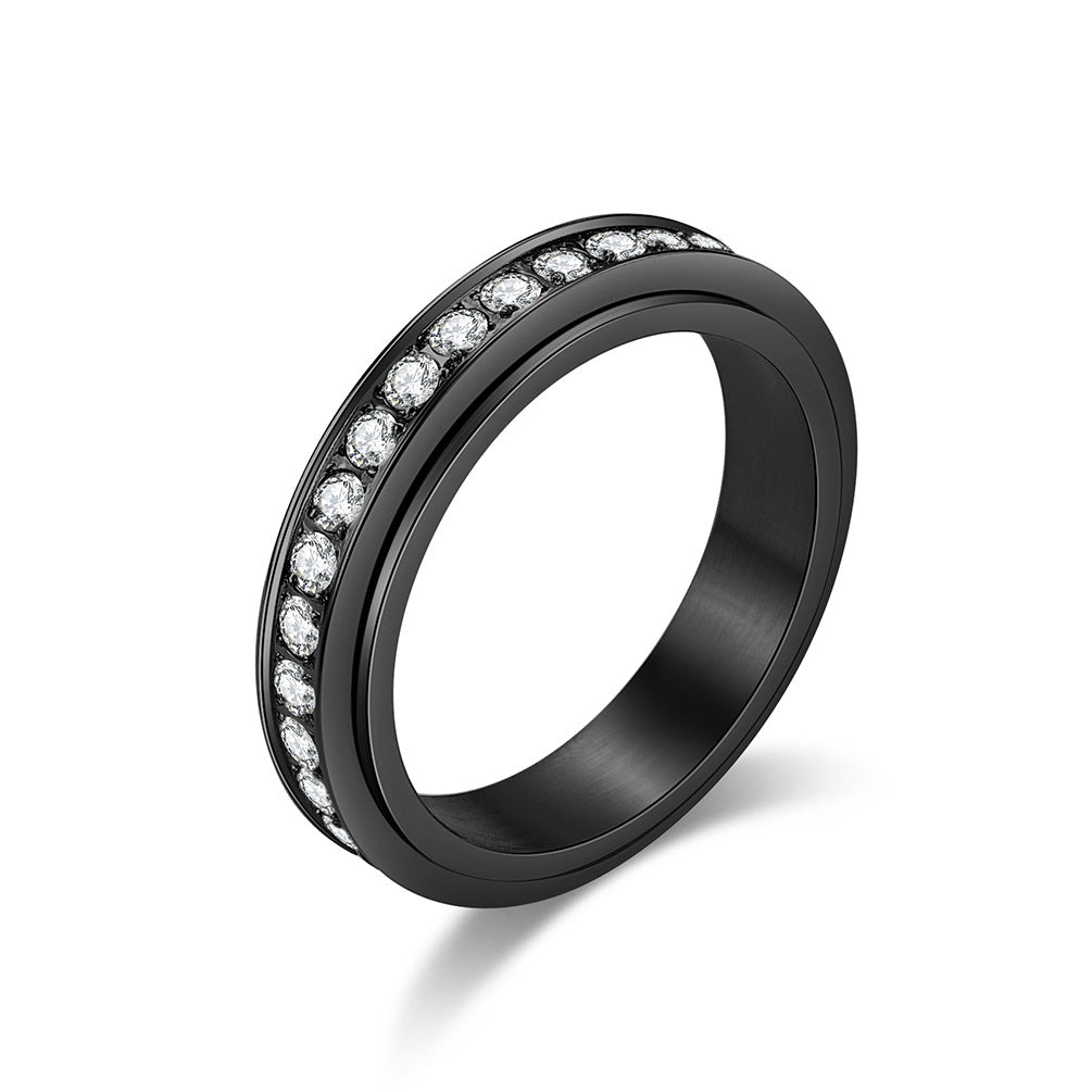 Stainless Steel Cubic Zirconia Rotating Ring Rotatable Anxiety
