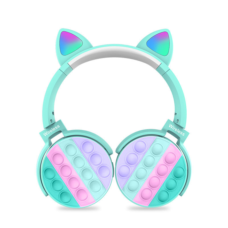 Rainbow Bluetooth Cat Ears Headphone with Pop Bubbles Silicone Fidget Stereo Wireless Bluetooth Headset