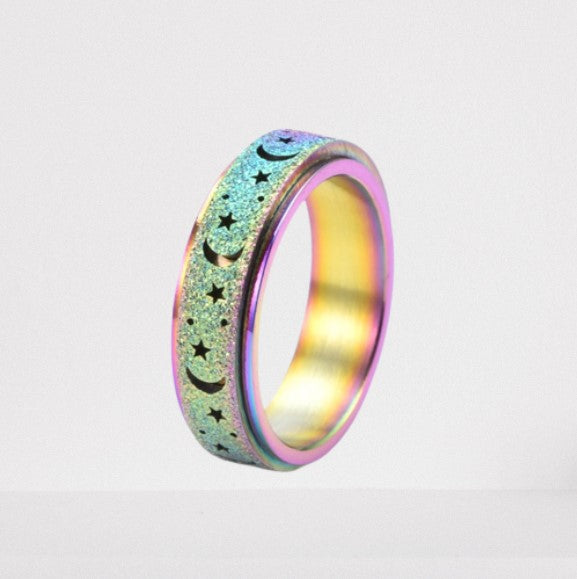 Rotating Stainless Steel Ring Fidget Moon Stars Anxiety Relief Ring